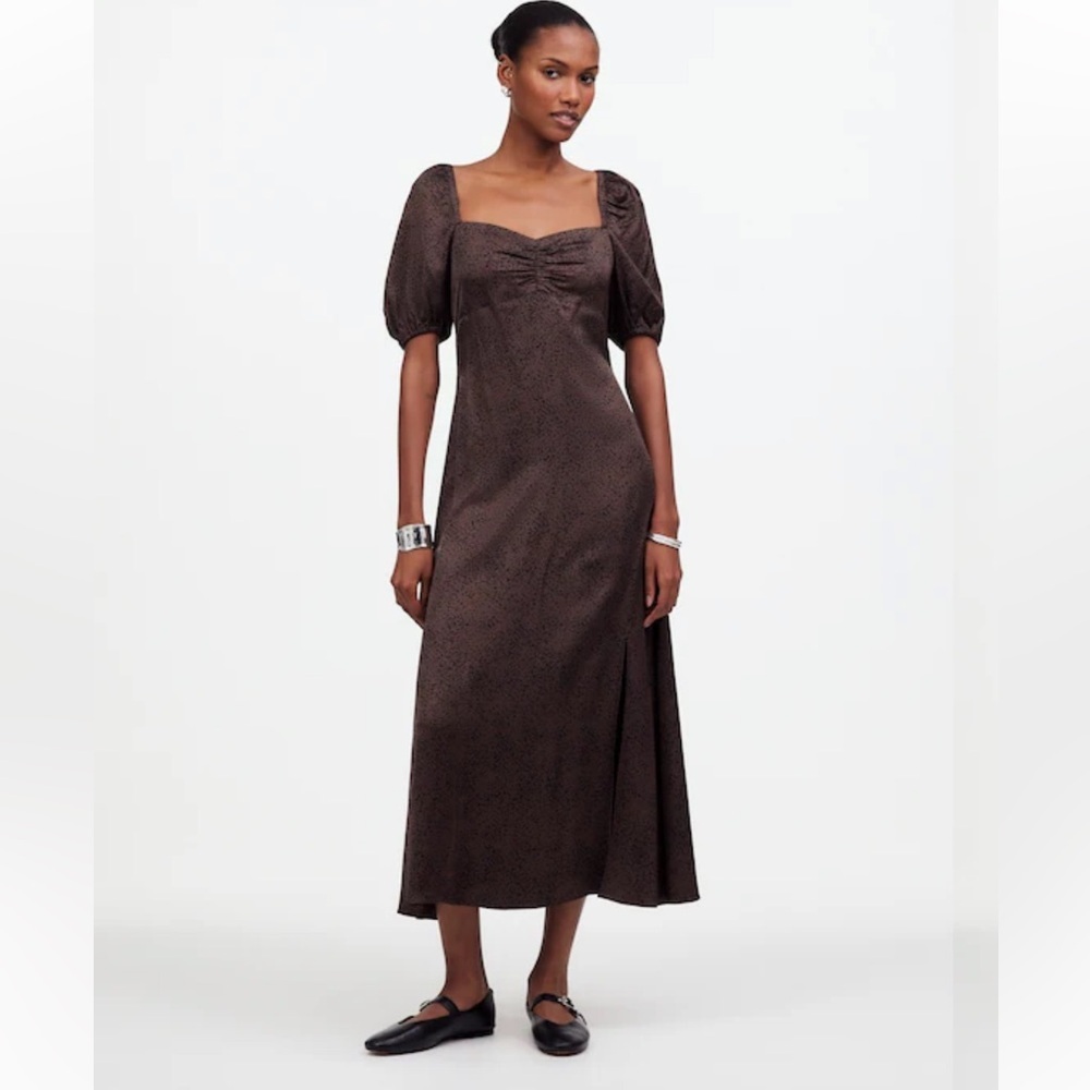 Madewell Puff-Sleeve Sweetheart Midi Dress Chocolate Brown Midi size 00